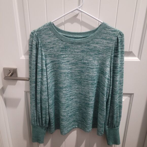 a.n.a Womens Petite Sweater PS Heather Green Heather Knit Top Balloon Sleeve - Picture 2 of 11
